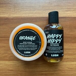 Lush zesty & uplifting duo: Orange scrub & Happy Hippy shower gel 
Unused